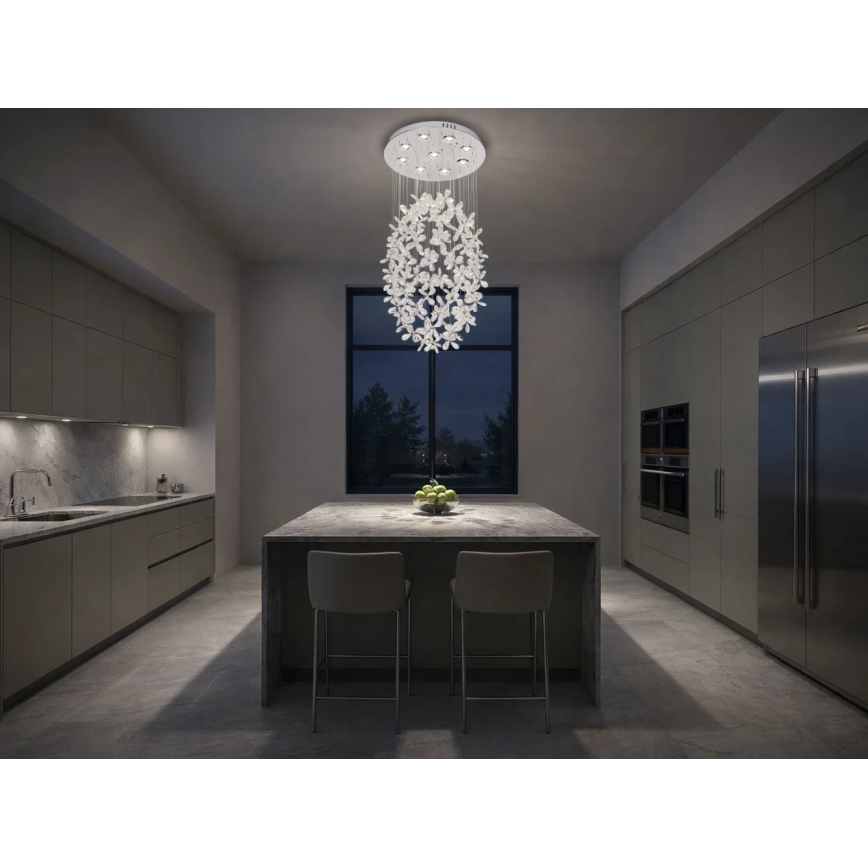 Lámpara de techo de cristal LED SAMOA, 30 W, 230 V, Ø 40 cm, cromo brillante, con mando a distancia