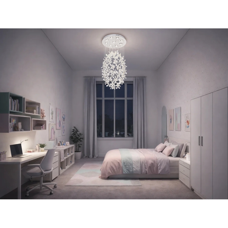 Lámpara de techo de cristal LED SAMOA, 30 W, 230 V, Ø 40 cm, cromo brillante, con mando a distancia