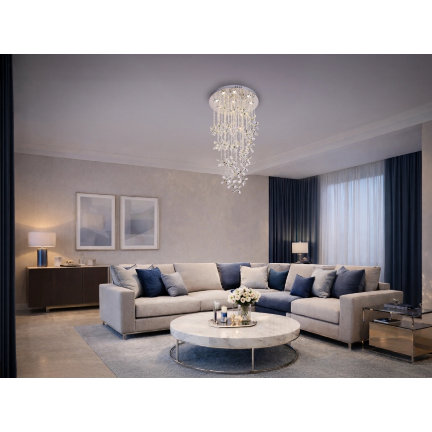 Lámpara de techo de cristal LED SAMOA LED/30W/230V Ø 40 cm cromo brillante + mando a distancia