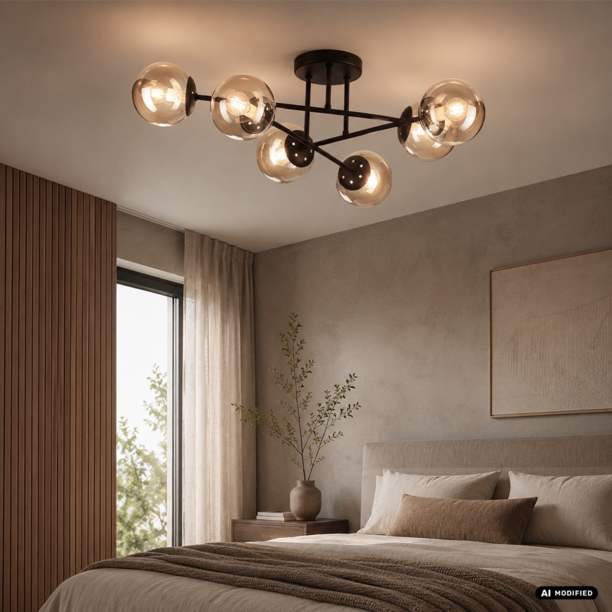 Lámpara de techo de montaje en superficie MALENA 6xE14/5W/230V marrón/beige ahumado