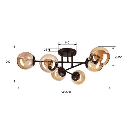 Lámpara de techo de montaje en superficie MALENA 6xE14/5W/230V marrón/beige ahumado