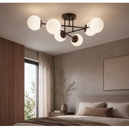 Lámpara de techo de montaje en superficie MALENA 6xE14/5W/230V marrón/blanco