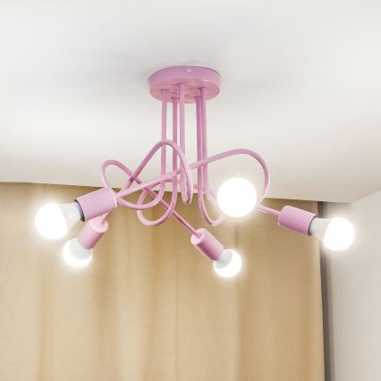 Lámpara de techo de montaje en superficie OXFORD 5xE27/15W/230V, rosa