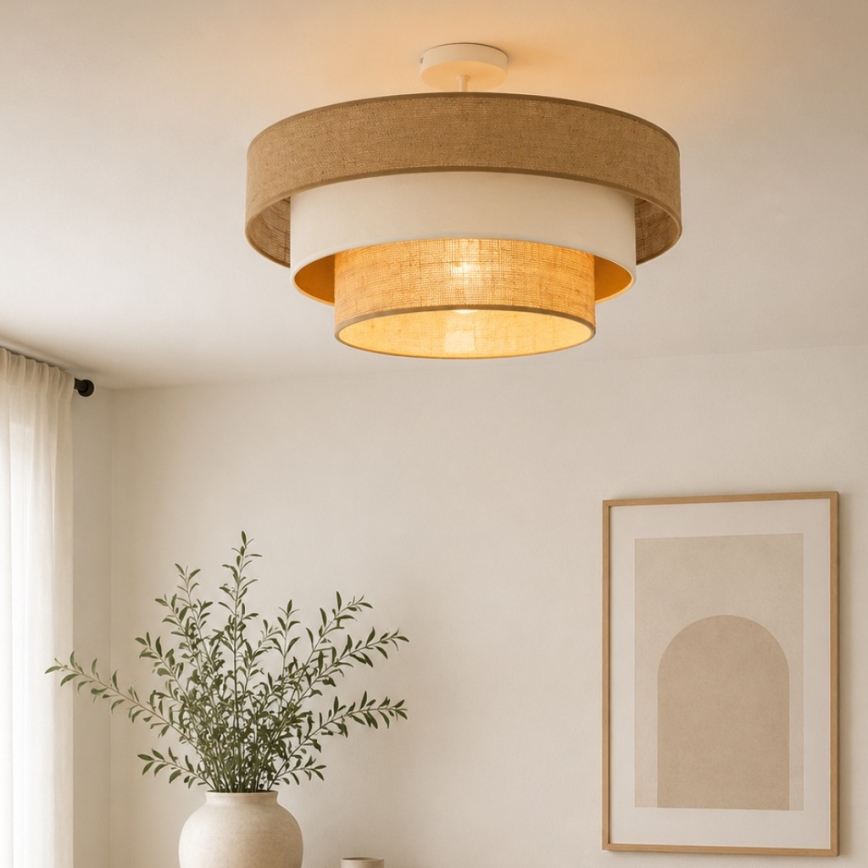 Lámpara de techo de montaje en superficie WENTA 1xE27/60W/230V, diámetro 50 cm, yute/beige