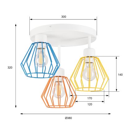 Lámpara de techo de superficie AUDREY 3xE27/60W/230V multicolor
