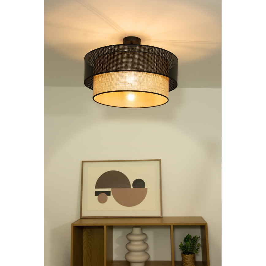 Lámpara de techo de superficie BORHO 1xE27/60W/230V Ø 40 cm negra/yute