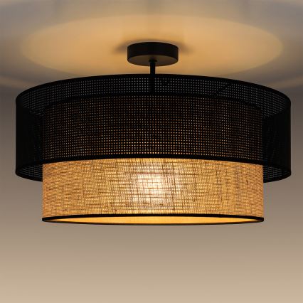Lámpara de techo de superficie BORHO 1xE27/60W/230V Ø 40 cm negra/yute
