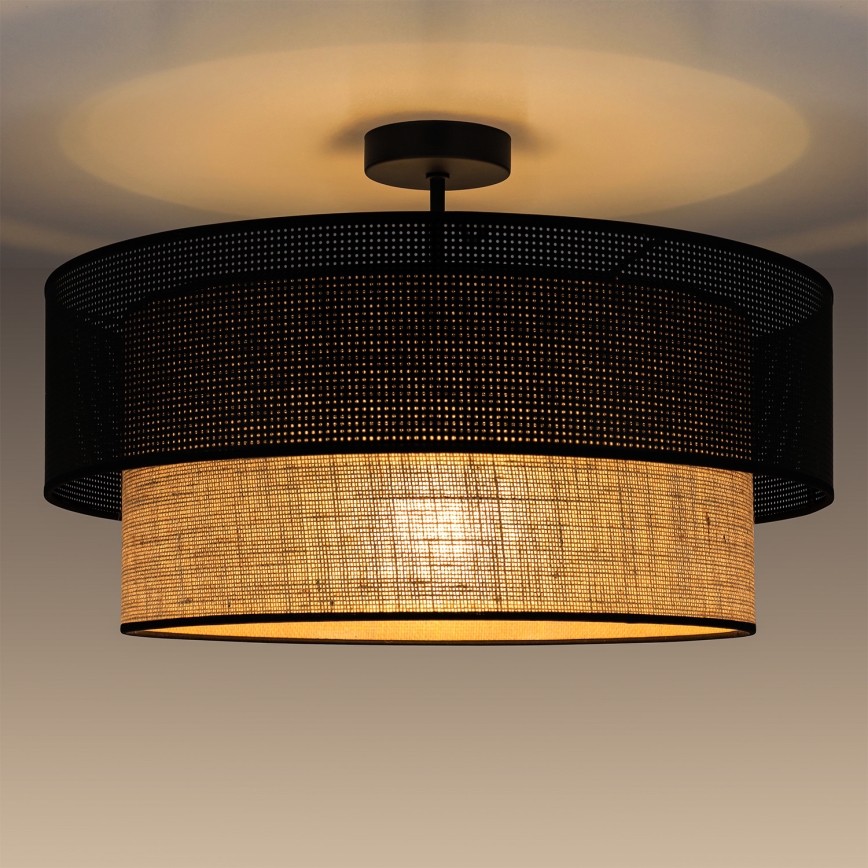 Lámpara de techo de superficie BORHO 1xE27/60W/230V Ø 40 cm negra/yute