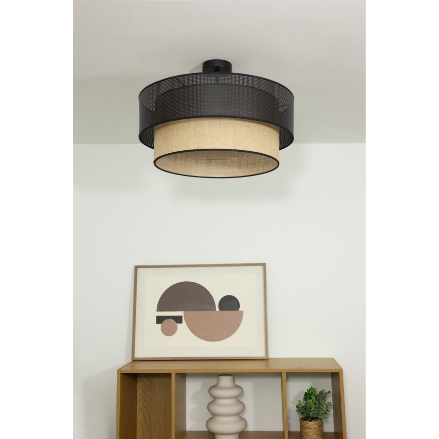 Lámpara de techo de superficie BORHO 1xE27/60W/230V Ø 40 cm negra/yute