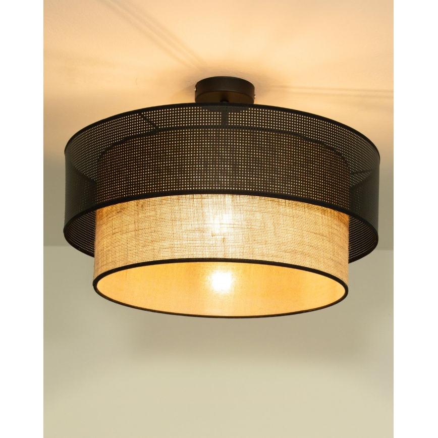 Lámpara de techo de superficie BORHO 1xE27/60W/230V Ø 40 cm negra/yute