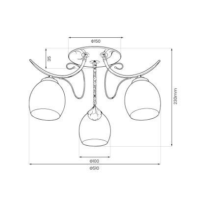 Lámpara de techo de superficie ELLA 3xE27/15W/230V cromo brillante