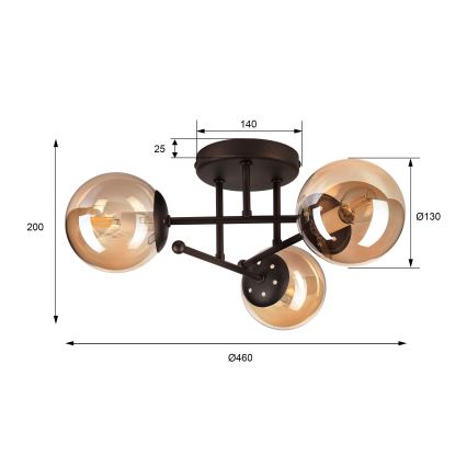 Lámpara de techo de superficie MALENA 3xE14/5W/230V marrón/beige ahumado