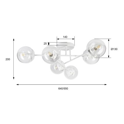 Lámpara de techo de superficie MALENA 6xE14/5W/230V blanca/transparente
