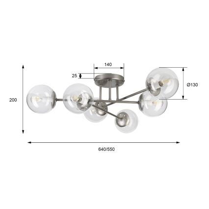 Lámpara de techo de superficie MALENA 6xE14/5W/230V cromado mate/cristal transparente