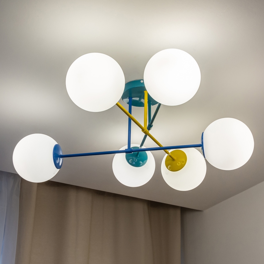 Lámpara de techo de superficie MOON 6xE27/15W/230V turquesa/amarillo/azul
