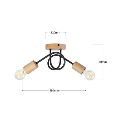 Lámpara de techo de superficie OXFORD 2xE27/15W/230V pino/negro