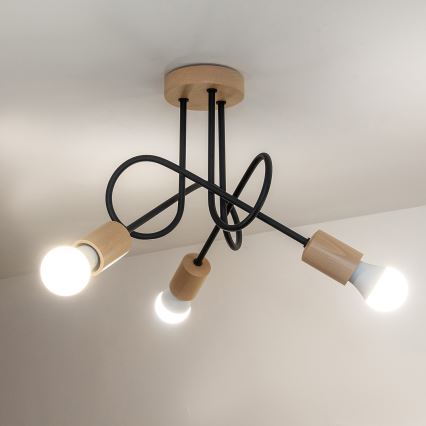 Lámpara de techo de superficie OXFORD 3xE27/15W/230V pino/negro