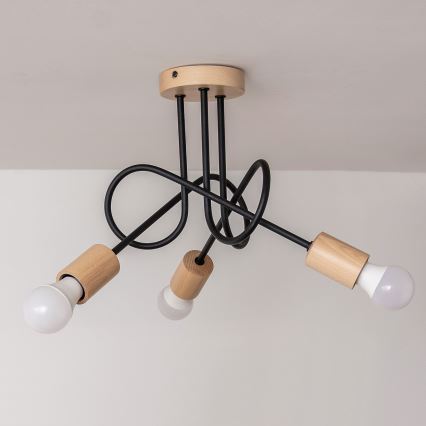 Lámpara de techo de superficie OXFORD 3xE27/15W/230V pino/negro