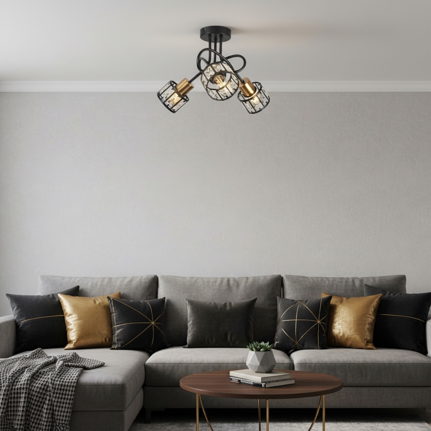 Lámpara de techo de superficie ZAHARA 3xE27/10W/230V, negra