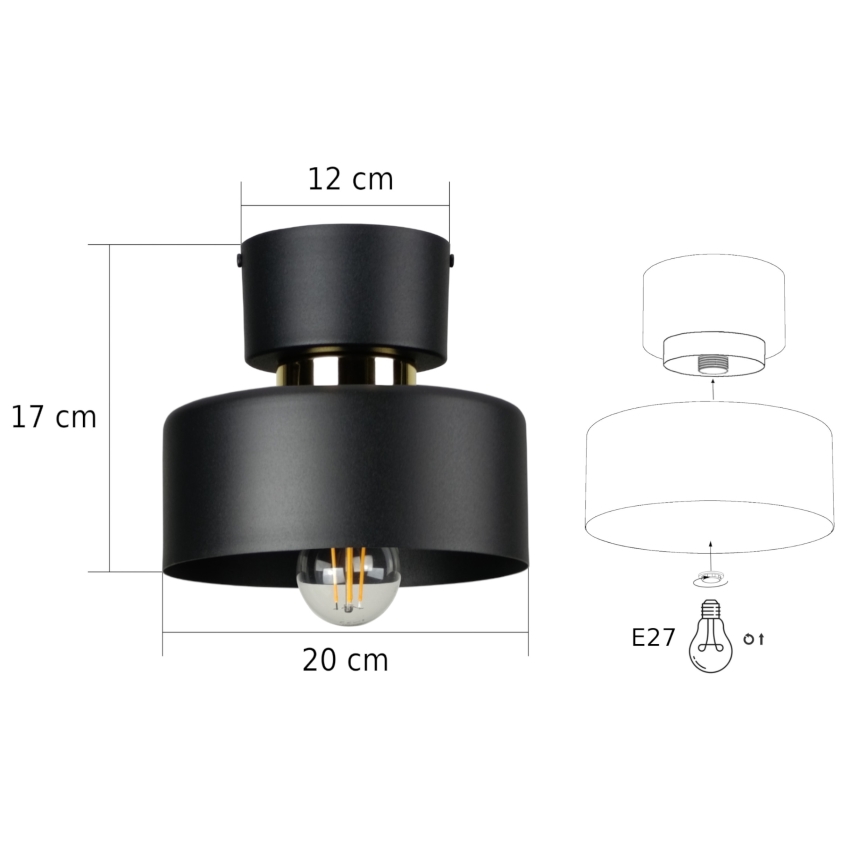 Lámpara de techo IGNIA 1xE27/60W/230V negra/dorada