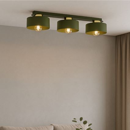 Lámpara de techo IGNIA 3xE27/60W/230V verde/dorado