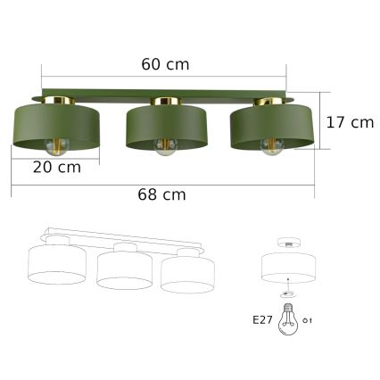 Lámpara de techo IGNIA 3xE27/60W/230V verde/dorado