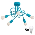 Lámpara de techo infantil OXFORD 5xE27/15W/230V azul