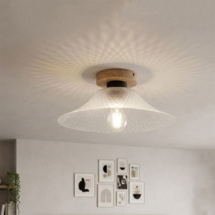 Lámpara de techo JULL WOOD 1xE27/15W/230V roble/transparente Ø 34 cm