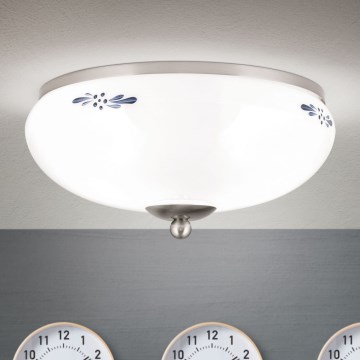 Lámpara de techo LANDHAUS 2xE27/60W/230V, diámetro 28 cm, cromo mate/blanco/azul