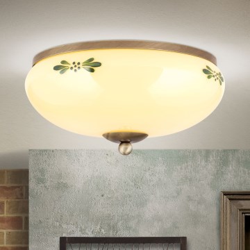 Lámpara de techo LANDHAUS 2xE27/60W/230V Ø 28 cm bronce/beige/verde