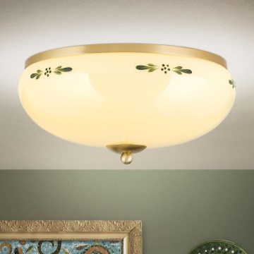 Lámpara de techo LANDHAUS 3xE27/60W/230V Ø 35 cm latón/beige/verde