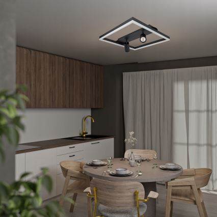 Lámpara de techo LED, 38W/230V + 2x GU10/30W, negra