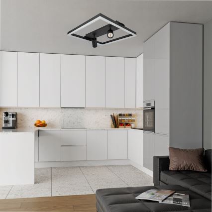 Lámpara de techo LED, 38W/230V + 2x GU10/30W, negra
