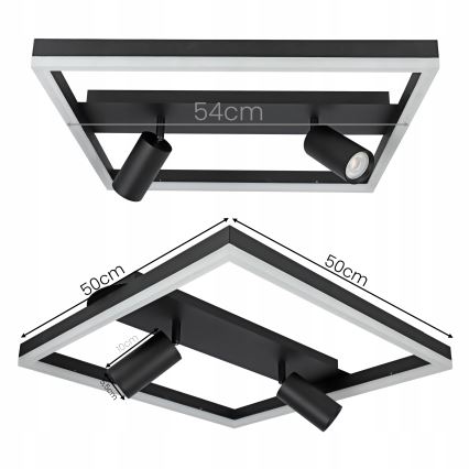 Lámpara de techo LED, 38W/230V + 2x GU10/30W, negra