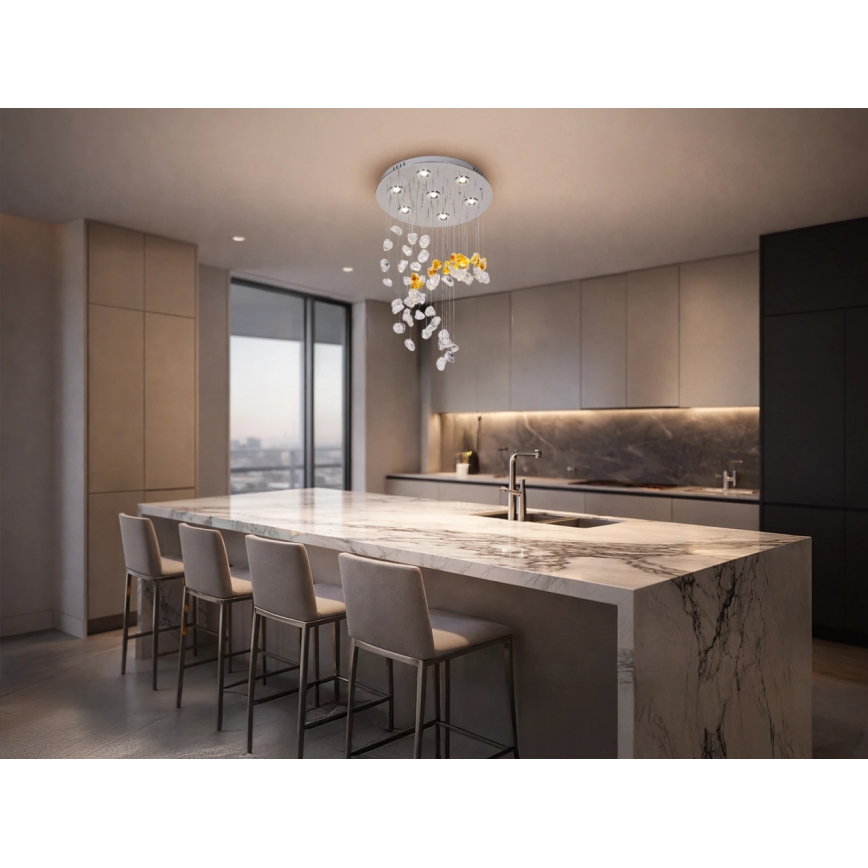 Lámpara de techo LED de cristal AVARA LED/24W/230V, Ø 40 cm, cromo brillante + mando a distancia