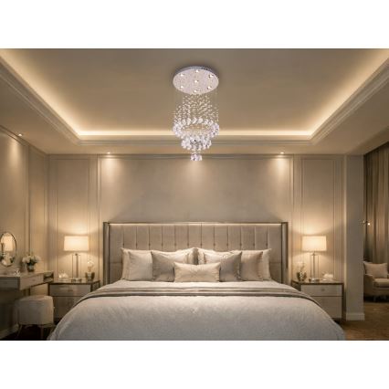 Lámpara de techo de cristal LED NAURU LED/24W/230V diámetro 40 cm cromo brillante + mando a distancia