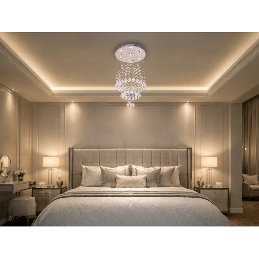 Lámpara de techo de cristal LED NAURU LED/24W/230V diámetro 40 cm cromo brillante + mando a distancia