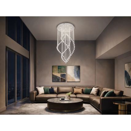 Lámpara de techo de cristal LED NAURU LED/30W/230V Ø 60 cm cromo pulido + mando a distancia