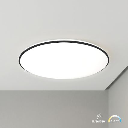 Plafón LED de techo HUGO 16/24/32 W, 230 V, 3000/4000/6500 K, Ø 37 cm, IP54, negro