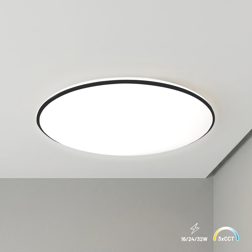 Plafón LED de techo HUGO 16/24/32 W, 230 V, 3000/4000/6500 K, Ø 37 cm, IP54, negro