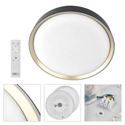 Lámpara de techo LED regulable ILVI LED/45W/230V 2700-6500K diámetro 50 cm negro/latón + control remoto