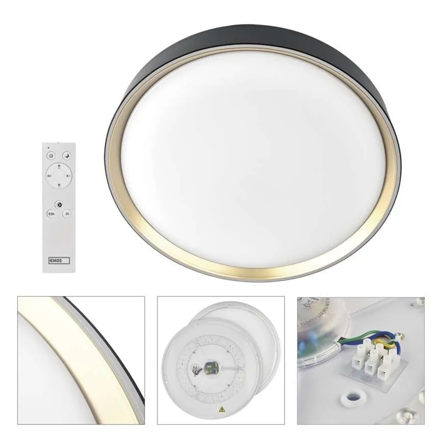 Lámpara de techo LED regulable ILVI LED/45W/230V 2700-6500K diámetro 50 cm negro/latón + control remoto