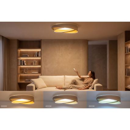 Lámpara de techo LED regulable SMART GALAXY MODERN/24W/230V 3000-6500K Ø 55 cm beige/blanco/dorado + mando a distancia