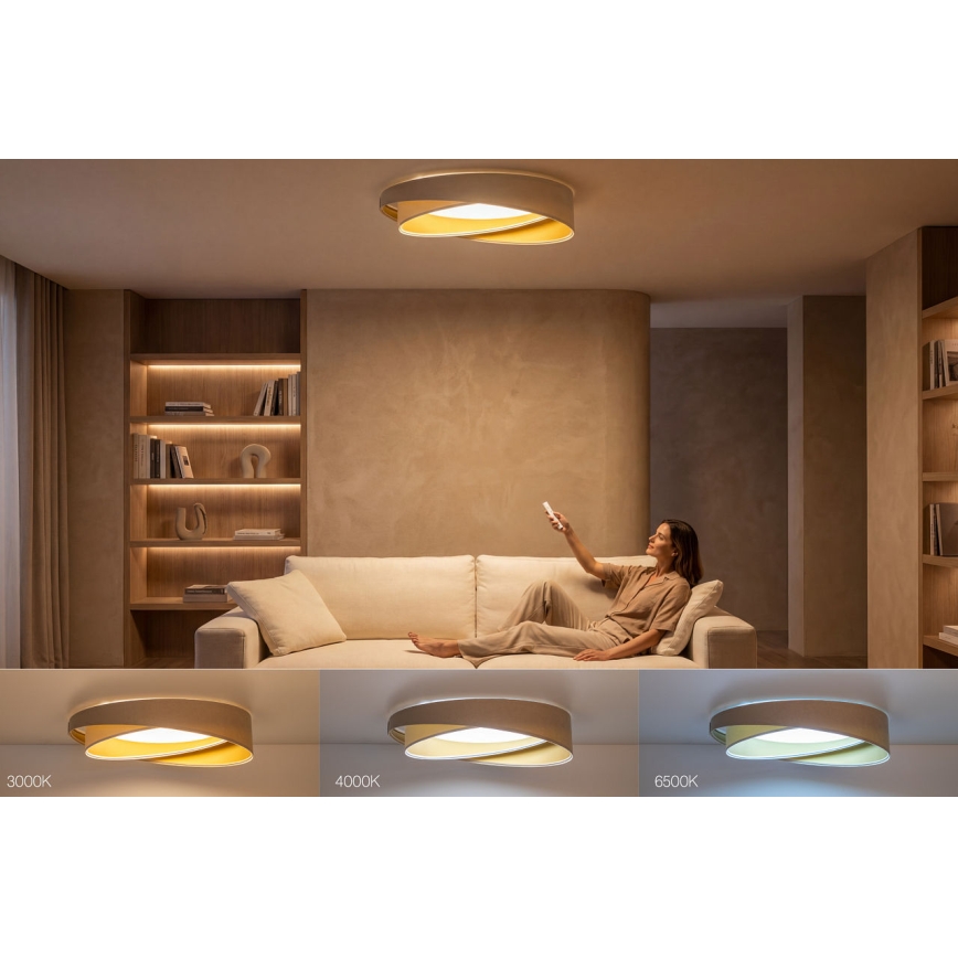 Lámpara de techo LED regulable SMART GALAXY MODERN/24W/230V 3000-6500K Ø 55 cm beige/blanco/dorado + mando a distancia