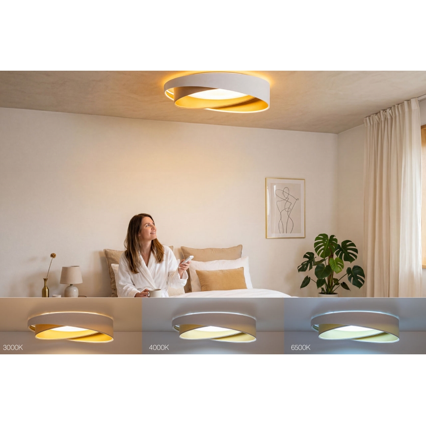 Luminaria de techo regulable SMART GALAXY MODERN LED/24W/230V 3000-6500K Ø 55 cm blanca/beige/dorada + mando a distancia
