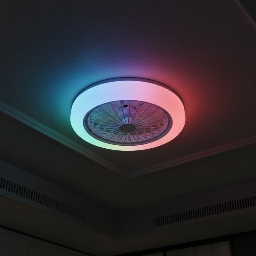 LED RGBW Lámpara de techo regulable con ventilador ZAMBIA LED/24W/230V 3000-6500K blanca + mando a distancia
