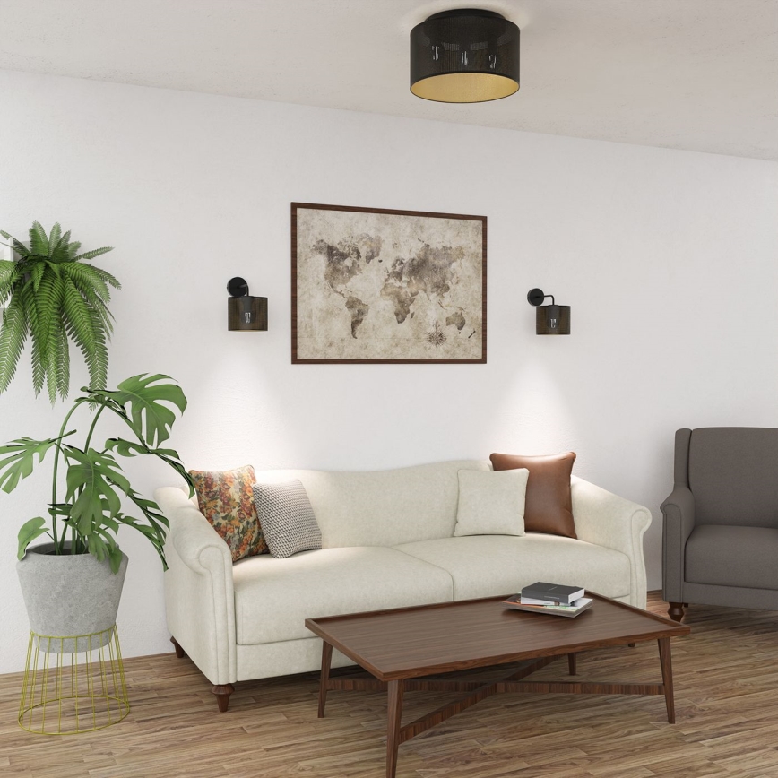 Lámpara de techo empotrada LOFT SHADE 3xE27/60W/230V negro/dorado