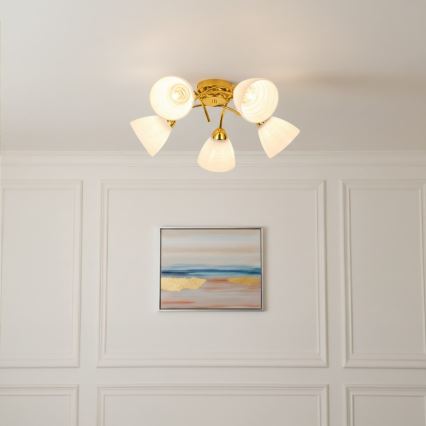 Lámpara de techo montada en superficie CLARA 5xE27/15W/230V dorada