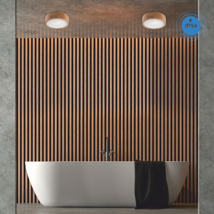 Lámpara de techo para baño OAK 2xE27/15W/230V IP54 roble Ø 27 cm