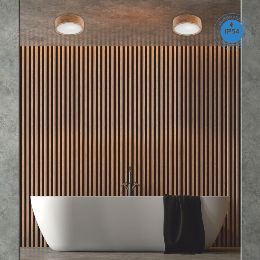 Lámpara de techo para baño OAK 2xE27/15W/230V IP54 roble Ø 27 cm